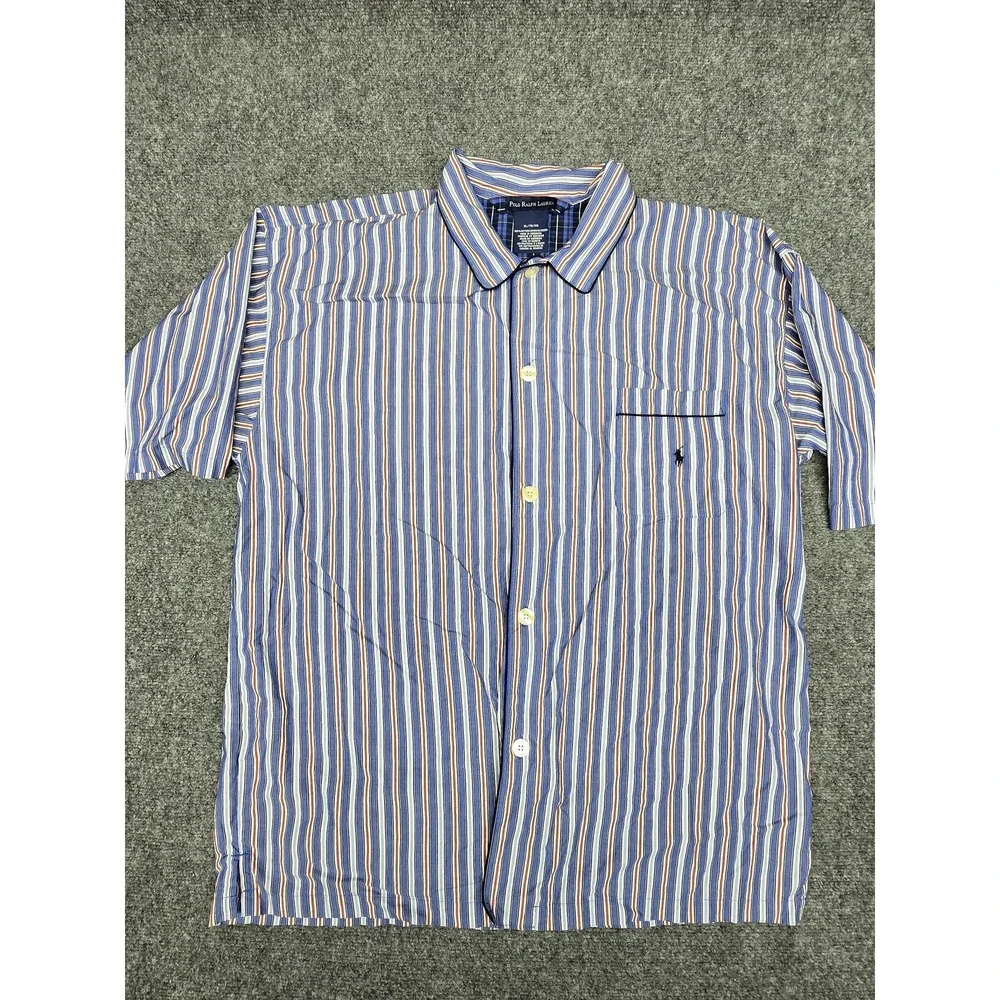 Polo Ralph Lauren Sleepwear Shirt Mens XL Vertical Stripes Large Buttons Cotton